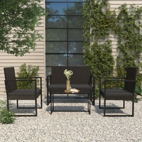  4 Piece Garden Lounge Set with Cushions Black Poly Rattan