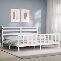  Bed Frame without Mattress White 183x203 cm King Solid Wood Pine