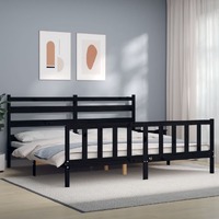  Bed Frame without Mattress Black 183x203 cm King Solid Wood Pine
