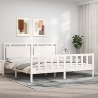  Bed Frame without Mattress White 183x203 cm King Solid Wood Pine