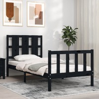  Bed Frame without Mattress Black 90x190 cm Solid Wood Pine