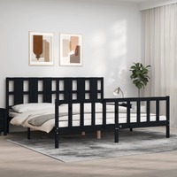  Bed Frame without Mattress Black 183x203 cm King Solid Wood Pine