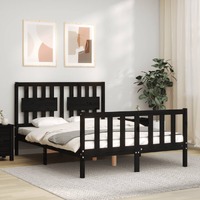  Bed Frame without Mattress Black 135x190 cm Solid Wood Pine