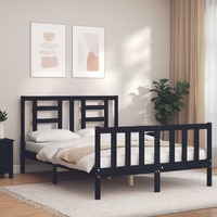  Bed Frame without Mattress Black 135x190 cm Solid Wood Pine
