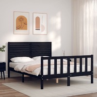  Bed Frame without Mattress Black 135x190 cm Solid Wood Pine