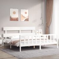  Bed Frame without Mattress White 183x203 cm King Solid Wood Pine