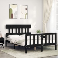  Bed Frame without Mattress Black 135x190 cm Solid Wood Pine