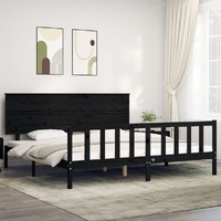  Bed Frame without Mattress Black 183x203 cm King Solid Wood Pine