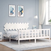  Bed Frame without Mattress White 183x203 cm King Solid Wood Pine