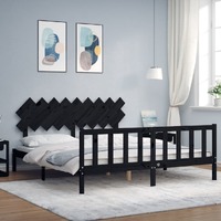  Bed Frame without Mattress Black 183x203 cm King Solid Wood Pine