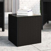  Side Table Black 40x37x40.5 cm Poly Rattan and Tempered Glass
