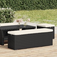 Ottoman Bench with Cushion Black 110x30x40 cm Poly Rattan