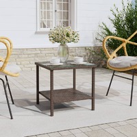  Side Table Brown 45x45x45 cm Poly Rattan and Tempered Glass