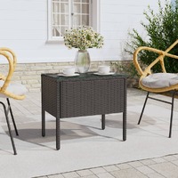  Side Table Black 53x37x48 cm Poly Rattan and Tempered Glass