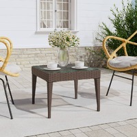  Side Table Brown 50x50x38 cm Poly Rattan and Tempered Glass