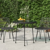  Dining Table Black Ø80 cm Tempered Glass and Steel
