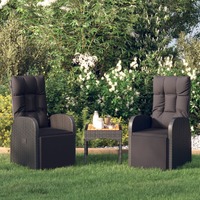  Reclining Garden Chairs with Cushions 2 pcs Black Poly Rattan