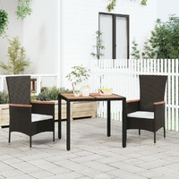  Garden Table with Wooden Top Black Poly Rattan&amp;Solid Wood Acacia