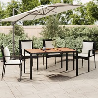  Garden Table with Wooden Top Black Poly Rattan&amp;Solid Wood Acacia