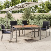  Garden Table with Wooden Top Grey Poly Rattan&amp;Solid Wood Acacia