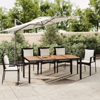  Garden Table with Wooden Top Black Poly Rattan&amp;Solid Wood Acacia