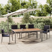  Garden Table with Wooden Top Grey Poly Rattan&amp;Solid Wood Acacia