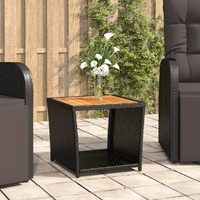  Tea Table with Wooden Top Black Poly Rattan&amp;Solid Wood Acacia