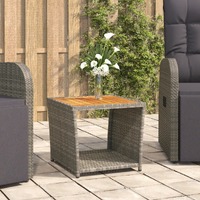  Tea Table with Wooden Top Grey Poly Rattan&amp;Solid Wood Acacia