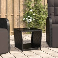  Tea Table with Glass Top Black Poly Rattan&amp;Tempered Glass