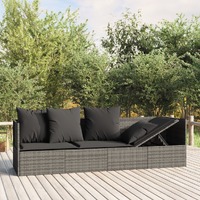  Outdoor Lounge Bed with Cushions Grey Poly Rattan
