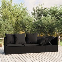  Outdoor Lounge Bed with Cushions Black Poly Rattan