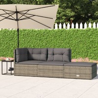  3 Piece Garden Lounge Set with Cushions Grey Poly Rattan