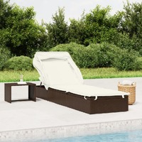  Sunbed with Foldable Roof Brown 213x63x97 cm Poly Rattan