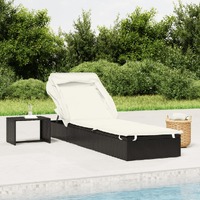  Sunbed with Foldable Roof Black 213x63x97 cm Poly Rattan
