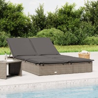  2-Person Sunbed with Cushions Grey Poly Rattan