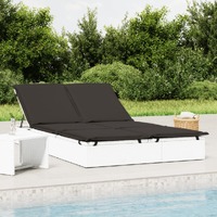  2-Person Sunbed with Cushions White Poly Rattan