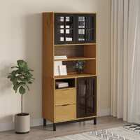  Highboard with Glass Doors FLAM 80x40x180 cm Solid Wood Pine