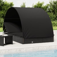  2-Person Sunbed with Round Roof Black 211x112x140 cm Poly Rattan