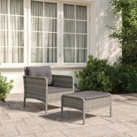  2 Piece Garden Lounge Set with Cushions Grey Poly Rattan