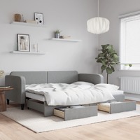  Daybed with Trundle&amp;Drawers without Mattress Light Grey 90x190 cm