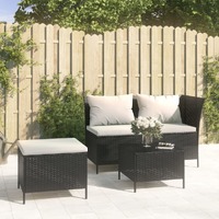  3 Piece Garden Lounge Set with Cushions Black Poly Rattan