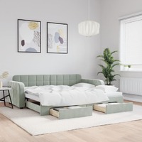  Daybed with Trundle and Drawers Light Grey 92x187 cm Single Size Velvet