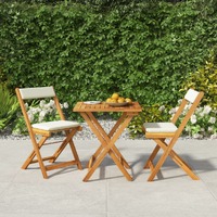  3 Piece Folding Bistro Set with Cushions Solid Wood Acacia