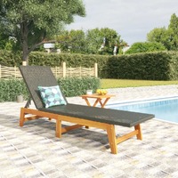  Sun Lounger with Table Poly Rattan and Solid Wood Acacia