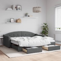  Daybed with Trundle and Drawers Dark Grey 92x187 cm Single Size Fabric
