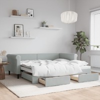 Daybed with Trundle&amp;Drawers without Mattress Light Grey 90x190 cm