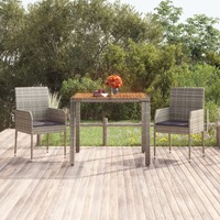  Garden Table with Wooden Top Grey 90x90x75 cm Poly Rattan