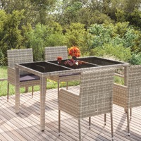  Garden Table with Glass Top Grey 150x90x75 cm Poly Rattan