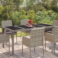  Garden Table with Glass Top Grey 190x90x75 cm Poly Rattan