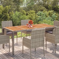  Garden Table with Wooden Top Grey 190x90x75 cm Poly Rattan